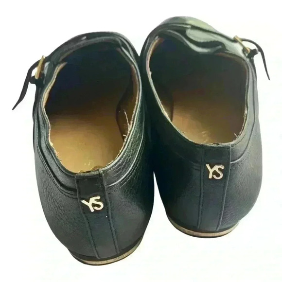 Yosi Samra Black Pointy Flats with Gold Buckle - Picture 4 of 11